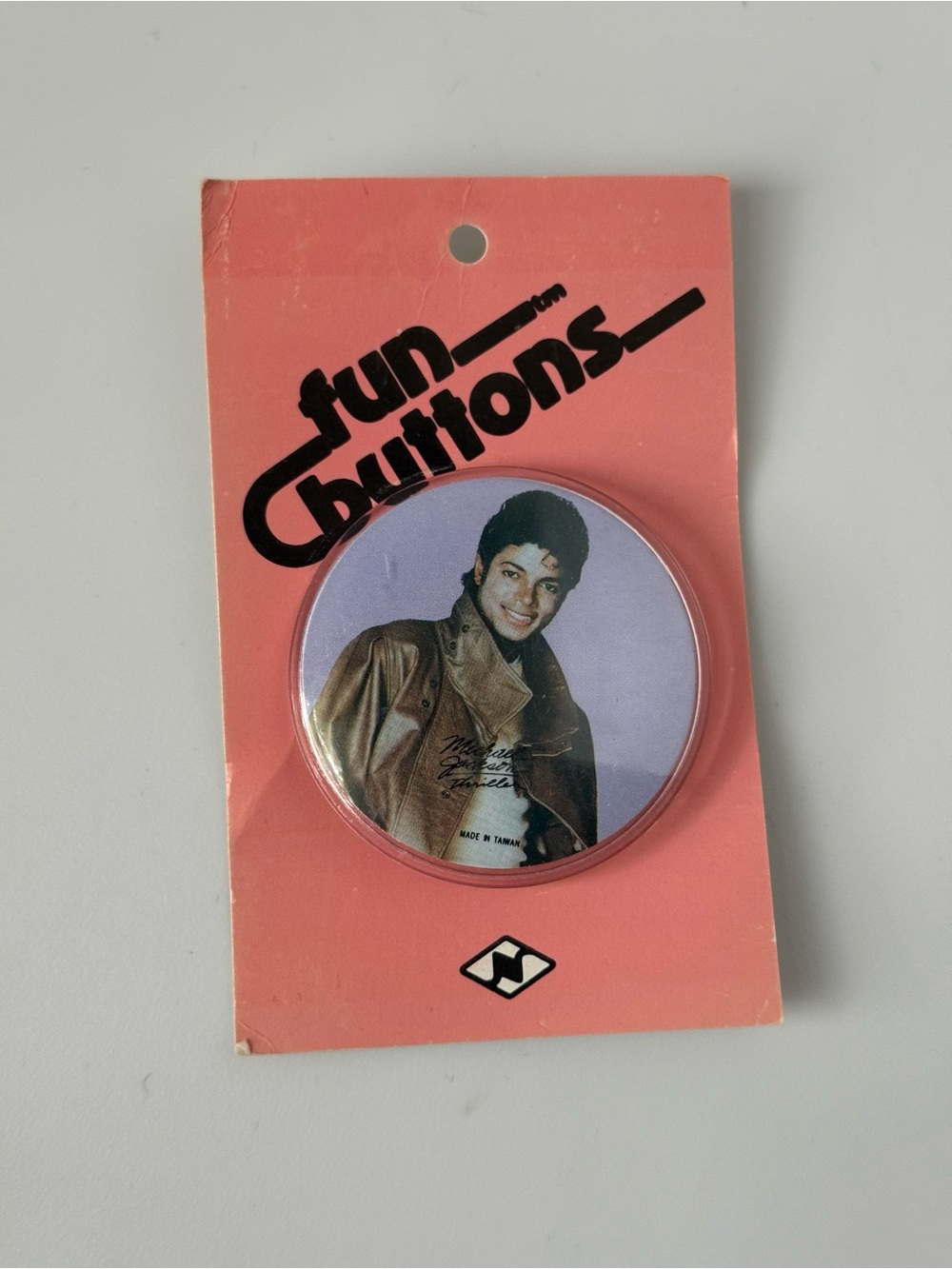 Vintage 1980s Michael Jackson Light Blue Off the Wall Album Cover Pin - New